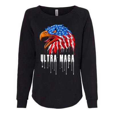 Ultra MAGA Bald Eagle Bloody Splatter Trump 2024 Anti Biden Womens California Wash Sweatshirt