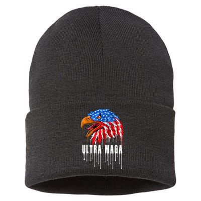 Ultra MAGA Bald Eagle Bloody Splatter Trump 2024 Anti Biden Sustainable Knit Beanie