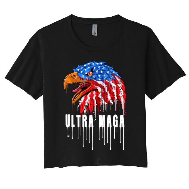Ultra MAGA Bald Eagle Bloody Splatter Trump 2024 Anti Biden Crop Top
