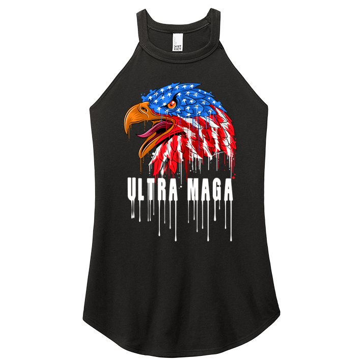 Ultra MAGA Bald Eagle Bloody Splatter Trump 2024 Anti Biden Women's Perfect Tri Rocker Tank