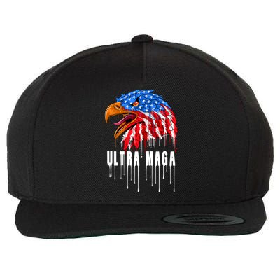 Ultra MAGA Bald Eagle Bloody Splatter Trump 2024 Anti Biden Wool Snapback Cap