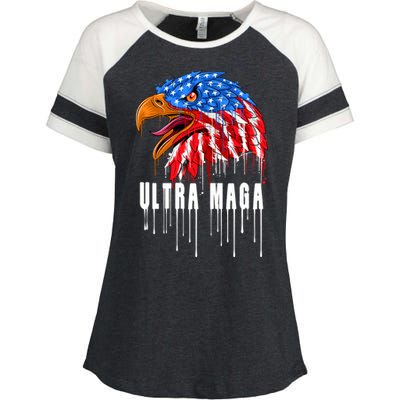 Ultra MAGA Bald Eagle Bloody Splatter Trump 2024 Anti Biden Enza Ladies Jersey Colorblock Tee