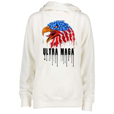 Ultra MAGA Bald Eagle Bloody Splatter Trump 2024 Anti Biden Womens Funnel Neck Pullover Hood