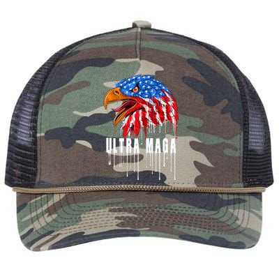 Ultra MAGA Bald Eagle Bloody Splatter Trump 2024 Anti Biden Retro Rope Trucker Hat Cap