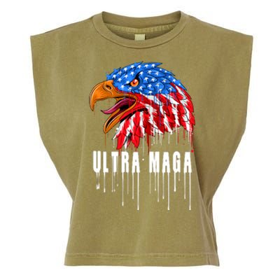 Ultra MAGA Bald Eagle Bloody Splatter Trump 2024 Anti Biden Garment-Dyed Women's Muscle Tee