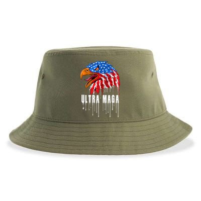 Ultra MAGA Bald Eagle Bloody Splatter Trump 2024 Anti Biden Sustainable Bucket Hat