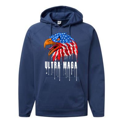 Ultra MAGA Bald Eagle Bloody Splatter Trump 2024 Anti Biden Performance Fleece Hoodie