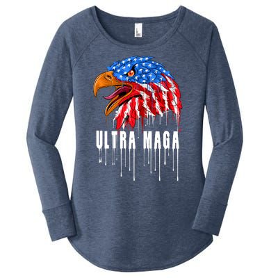 Ultra MAGA Bald Eagle Bloody Splatter Trump 2024 Anti Biden Women's Perfect Tri Tunic Long Sleeve Shirt