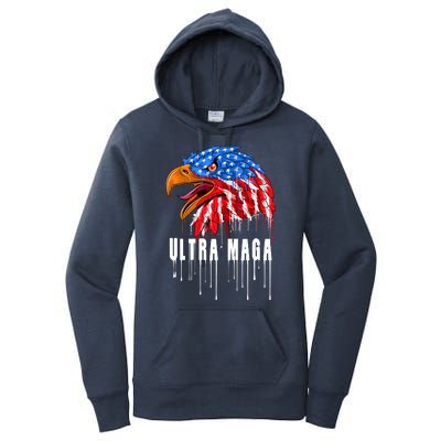 Ultra MAGA Bald Eagle Bloody Splatter Trump 2024 Anti Biden Women's Pullover Hoodie