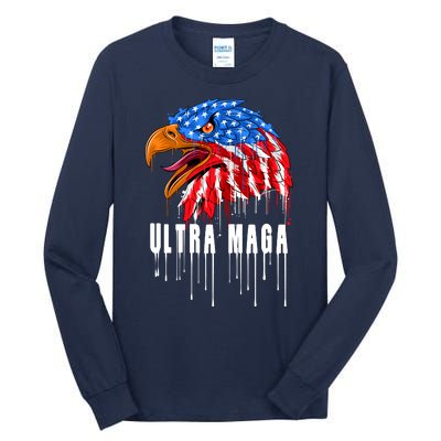 Ultra MAGA Bald Eagle Bloody Splatter Trump 2024 Anti Biden Tall Long Sleeve T-Shirt