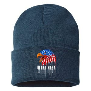 Ultra MAGA Bald Eagle Bloody Splatter Trump 2024 Anti Biden Sustainable Knit Beanie