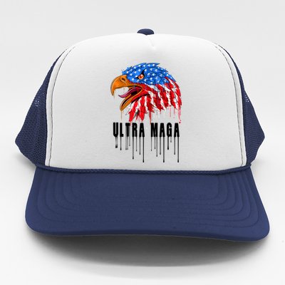 Ultra MAGA Bald Eagle Bloody Splatter Trump 2024 Anti Biden Trucker Hat