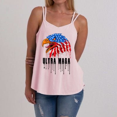 Ultra MAGA Bald Eagle Bloody Splatter Trump 2024 Anti Biden Women's Strappy Tank