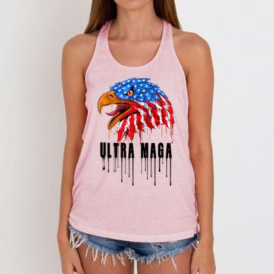 Ultra MAGA Bald Eagle Bloody Splatter Trump 2024 Anti Biden Women's Knotted Racerback Tank