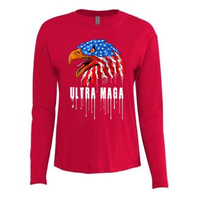 Ultra MAGA Bald Eagle Bloody Splatter Trump 2024 Anti Biden Womens Cotton Relaxed Long Sleeve T-Shirt