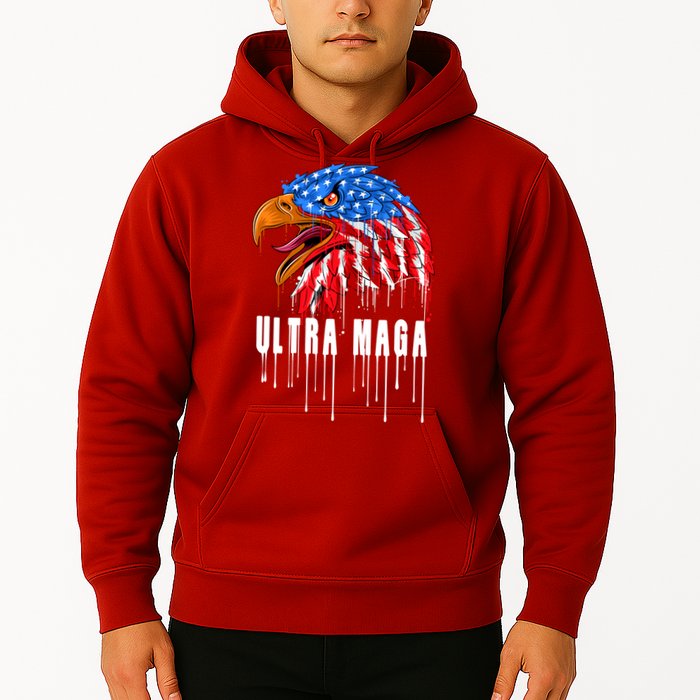 Ultra MAGA Bald Eagle Bloody Splatter Trump 2024 Anti Biden Hoodie