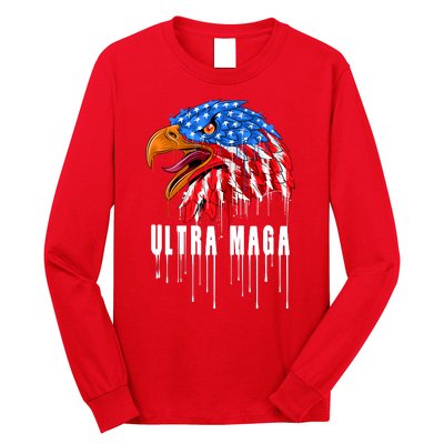 Ultra MAGA Bald Eagle Bloody Splatter Trump 2024 Anti Biden Long Sleeve Shirt