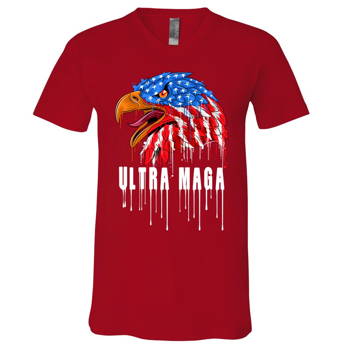 Ultra MAGA Bald Eagle Bloody Splatter Trump 2024 Anti Biden V-Neck T-Shirt