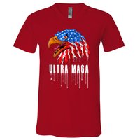 Ultra MAGA Bald Eagle Bloody Splatter Trump 2024 Anti Biden V-Neck T-Shirt