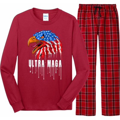 Ultra MAGA Bald Eagle Bloody Splatter Trump 2024 Anti Biden Long Sleeve Pajama Set