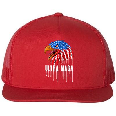 Ultra MAGA Bald Eagle Bloody Splatter Trump 2024 Anti Biden Flat Bill Trucker Hat