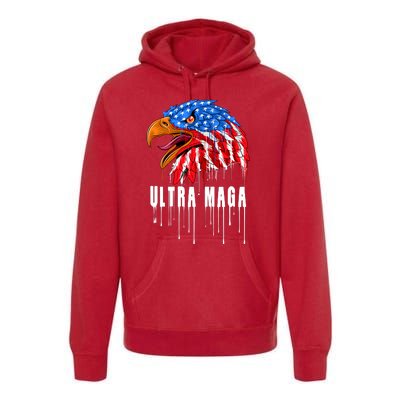 Ultra MAGA Bald Eagle Bloody Splatter Trump 2024 Anti Biden Premium Hoodie