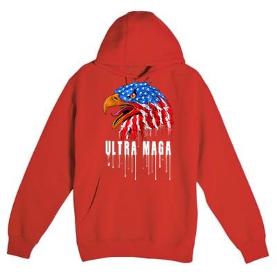 Ultra MAGA Bald Eagle Bloody Splatter Trump 2024 Anti Biden Premium Pullover Hoodie