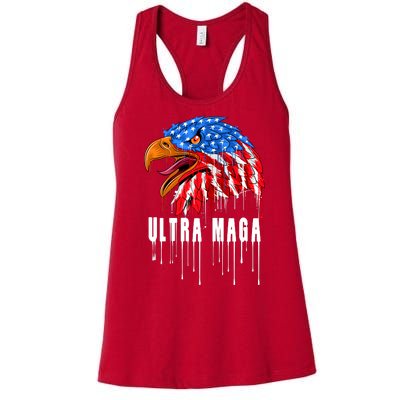 Ultra MAGA Bald Eagle Bloody Splatter Trump 2024 Anti Biden Women's Racerback Tank