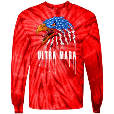 Ultra MAGA Bald Eagle Bloody Splatter Trump 2024 Anti Biden Tie-Dye Long Sleeve Shirt