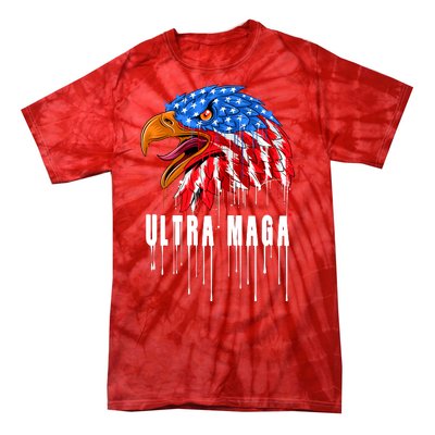 Ultra MAGA Bald Eagle Bloody Splatter Trump 2024 Anti Biden Tie-Dye T-Shirt