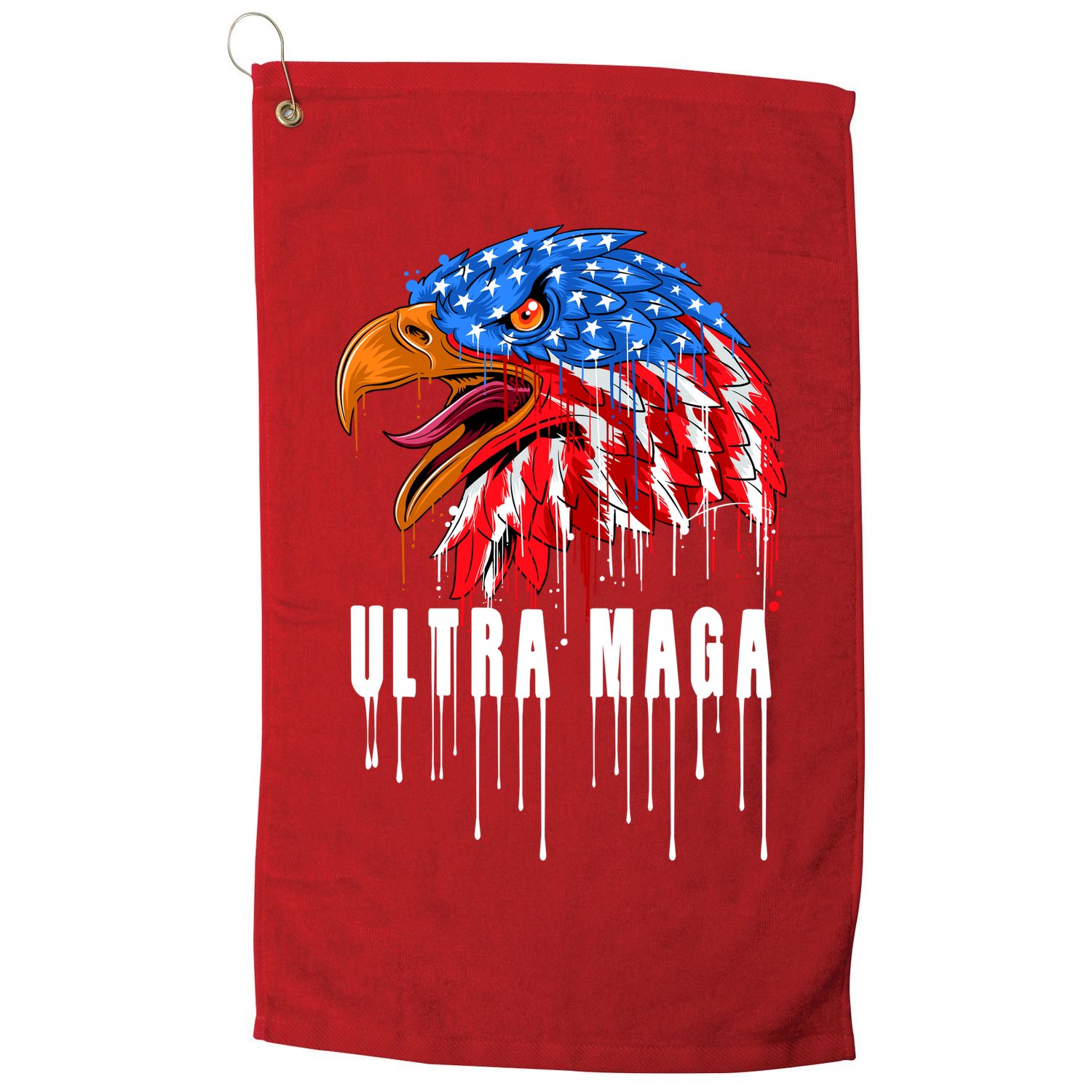 Ultra MAGA Bald Eagle Bloody Splatter Trump 2024 Anti Biden Golf Towel
