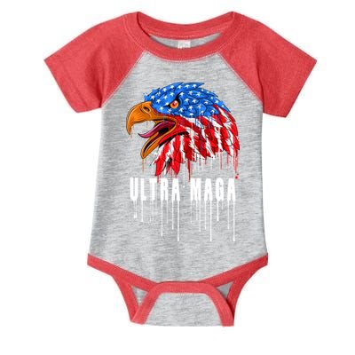 Ultra MAGA Bald Eagle Bloody Splatter Trump 2024 Anti Biden Infant Baby Jersey Bodysuit