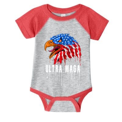 Ultra MAGA Bald Eagle Bloody Splatter Trump 2024 Anti Biden Infant Baby Jersey Bodysuit