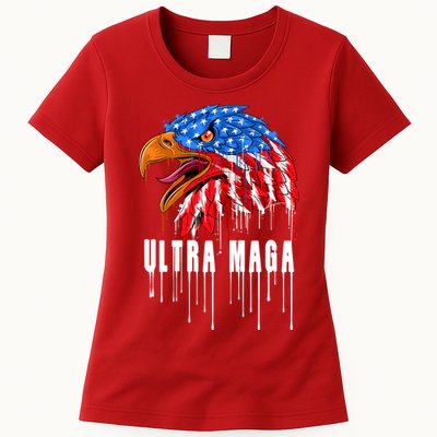 Ultra MAGA Bald Eagle Bloody Splatter Trump 2024 Anti Biden Womens T-Shirt