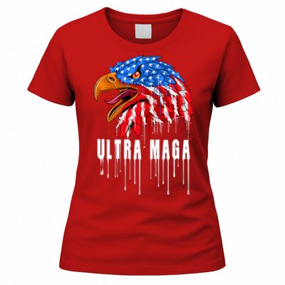 Ultra MAGA Bald Eagle Bloody Splatter Trump 2024 Anti Biden Women's T-Shirt