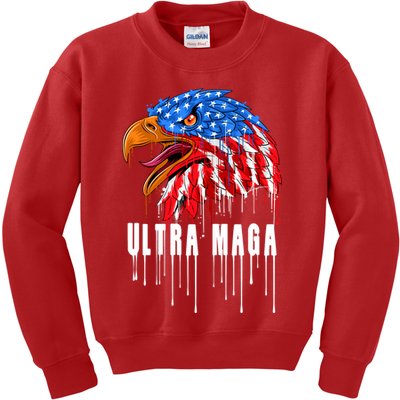 Ultra MAGA Bald Eagle Bloody Splatter Trump 2024 Anti Biden Kids Sweatshirt