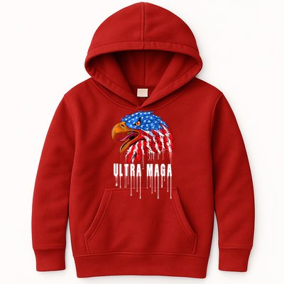 Ultra MAGA Bald Eagle Bloody Splatter Trump 2024 Anti Biden Kids Hoodie