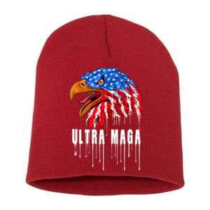 Ultra MAGA Bald Eagle Bloody Splatter Trump 2024 Anti Biden Short Acrylic Beanie