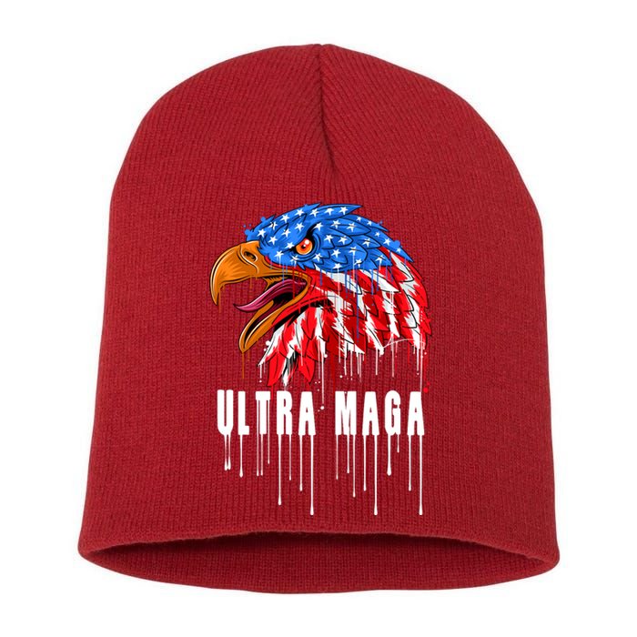 Ultra MAGA Bald Eagle Bloody Splatter Trump 2024 Anti Biden Short Acrylic Beanie