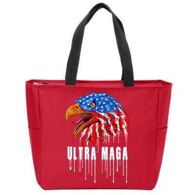 Ultra MAGA Bald Eagle Bloody Splatter Trump 2024 Anti Biden Zip Tote Bag