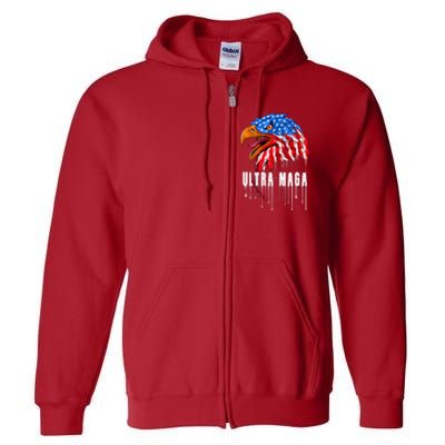 Ultra MAGA Bald Eagle Bloody Splatter Trump 2024 Anti Biden Full Zip Hoodie