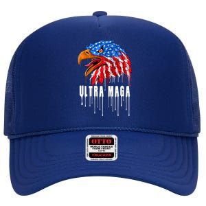 Ultra MAGA Bald Eagle Bloody Splatter Trump 2024 Anti Biden High Crown Mesh Back Trucker Hat