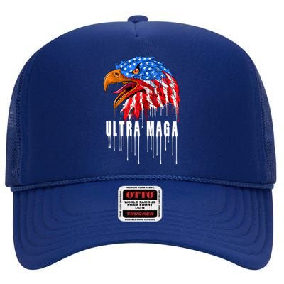 Ultra MAGA Bald Eagle Bloody Splatter Trump 2024 Anti Biden High Crown Mesh Back Trucker Hat