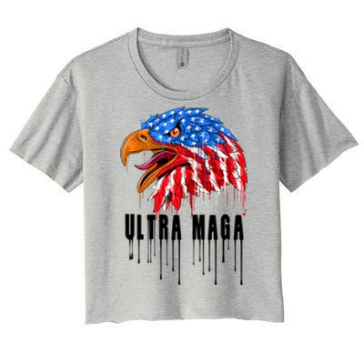 Ultra MAGA Bald Eagle Bloody Splatter Trump 2024 Anti Biden Women's Crop Top Tee