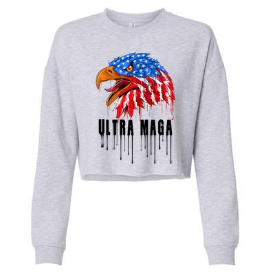 Ultra MAGA Bald Eagle Bloody Splatter Trump 2024 Anti Biden Cropped Pullover Crew