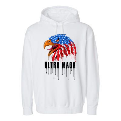 Ultra MAGA Bald Eagle Bloody Splatter Trump 2024 Anti Biden Garment-Dyed Fleece Hoodie