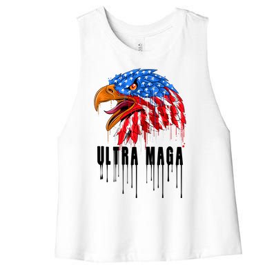 Ultra MAGA Bald Eagle Bloody Splatter Trump 2024 Anti Biden Women's Racerback Cropped Tank