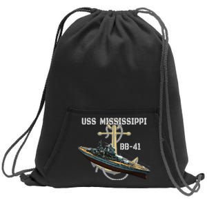 Uss Mississippi Bb41 Battleship Ww2 American Warship Sweatshirt Cinch Pack Bag