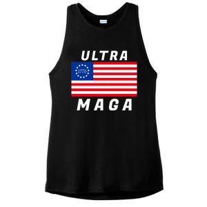 Ultra MAGA Betsy Ross 1776 Flag Trump 2024 Anti Biden Ladies PosiCharge Tri-Blend Wicking Tank