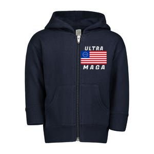 Ultra MAGA Betsy Ross 1776 Flag Trump 2024 Anti Biden Toddler Zip Fleece Hoodie